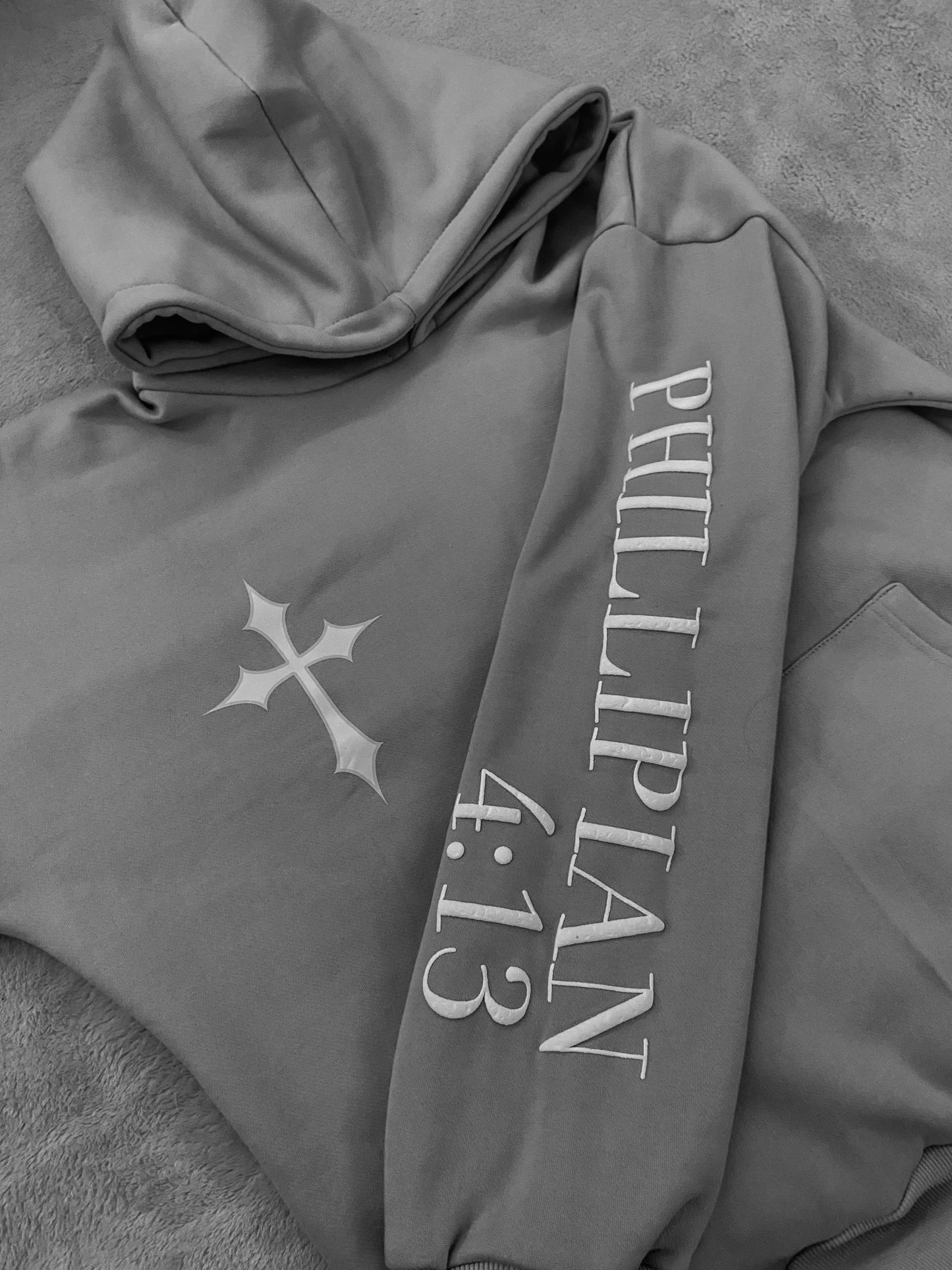 Grey Heavyweight Philippians 4:13 Hoodie with Puff Print